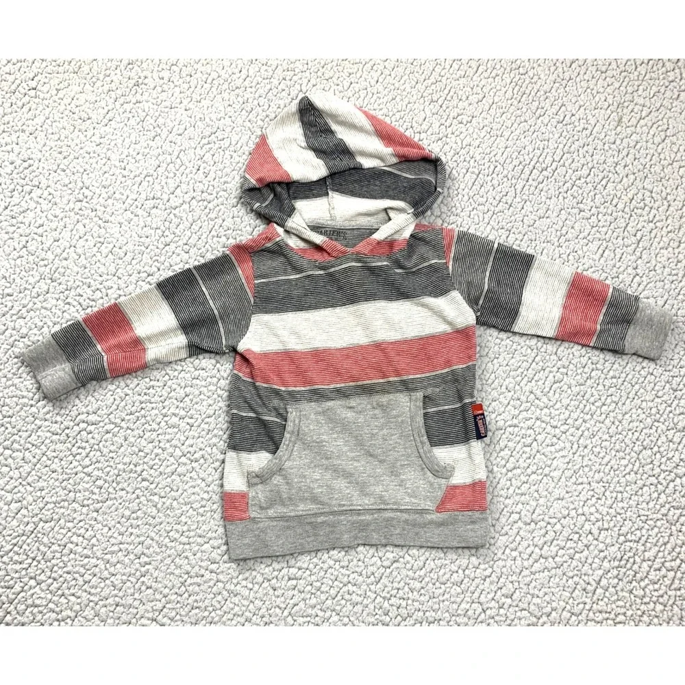 Carter's Hoodie Boys 3T Grey Red Striped‎ Cotton Long Sleeve Kangaroo Pocket